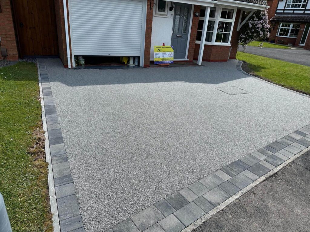 resin driveway with brick paver edge